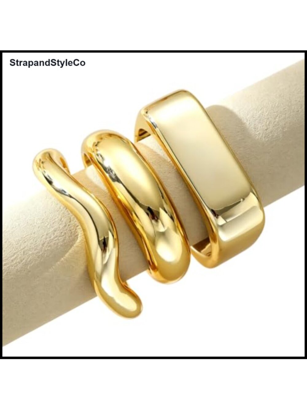 Gold Tone Cuff Bracelet Set 3-Piece Minimalist Fashion Jewelry for Women